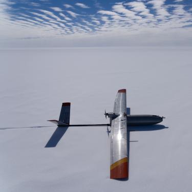 A drone landed on the Greenland snow surface