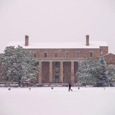 Snowy day in front of Norlin Library