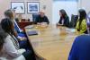 Peace Corps Director Carol Spahn talks with CU Boulder Chancellor Phil DiStefano in his office