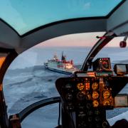 The RV Polarstern in Arctic ice, viewed from a helicopter