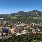 An aerial view of the CU Boulder campus.