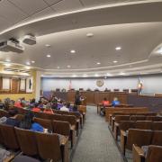 High school students participate in the 2018 Moot Court competition in Wittemyer Courtroom