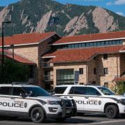 CU Boulder police cars on campus (Photo by Patrick Campbell/University of Colorado)