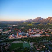 An aerial photo of CU Boulder.