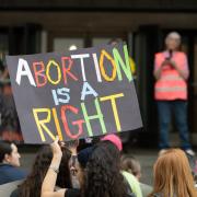 'Abortion is a right' sign at a rally in Pittsburgh