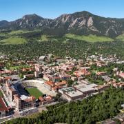 An aerial view of the CU Boulder campus.