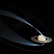 Rendering of Cassini diving into Saturn's rings