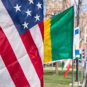 International flags lining the path to the annual CWA