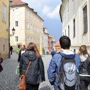 Students walk the streets of Prague