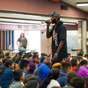 Devon Glover, The Sonnet Man, performing at Gracey Elementary School in Merced, CA