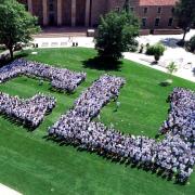 Engineering class forms CU on the Norlin Quadrangle. (Mason Marino/University of Colorado)