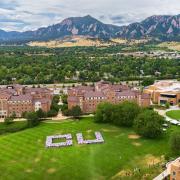 First-year engineering students gather to show their Buff pride for a drone