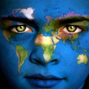 Face painted with world map