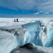 Scientists on a Greenland ice sheet (Photo by Jason Gulley, July 2020)