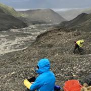 Scientists investigate a glacier detachment site in Alaska