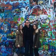 Sarah, Pat and Stephanie Meyers at the John Lennon Wall in Prague
