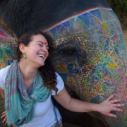 Miranda Viorst with painted elephant