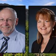 Portraits of Provost Russell L. Moore and Senior Vice Chancellor Kelly Fox.
