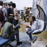 Students hang out in the campus Startup Hub