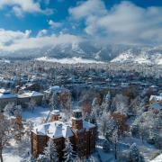 Old Main building covered in snow