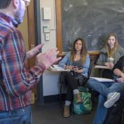 Students participate in Professor Juan Herrero-Senes SPAN 3200 Spanish Culture class at Hellems. 