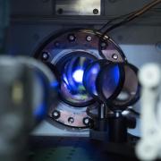 Close up photo of a component of an atomic clock in the lab