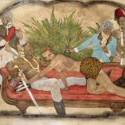 Painting by Frohawk Two Feathers illustrates modern culture in a historical portrait style