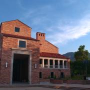 The sun sets, casting evening light on the University Memorial Center.