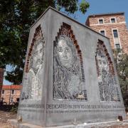 Los Seis de Boulder sculpture on campus