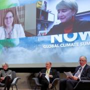 Panelists Robert C. Robbins, Joan T.A. Gabel, Kristina M. Johnson, and Philip P. DiStefano discuss the research, innovation, education and public engagement efforts needed to accelerate climate solutions that respond to the needs of individuals and communities, and show respect for human rights.