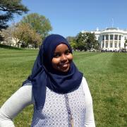 CU Boulder senior Safia Malin poses in front of The White House