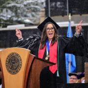 Savannah Sellers delivers commencement address in snow