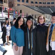 Commencement speaker Oregon Gov. Kate Brown takes photo with DACA students mentioned in her speech. Photo by Patrick Campbell.