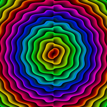 A rainbow-colored set of wavy-lined concentric circles