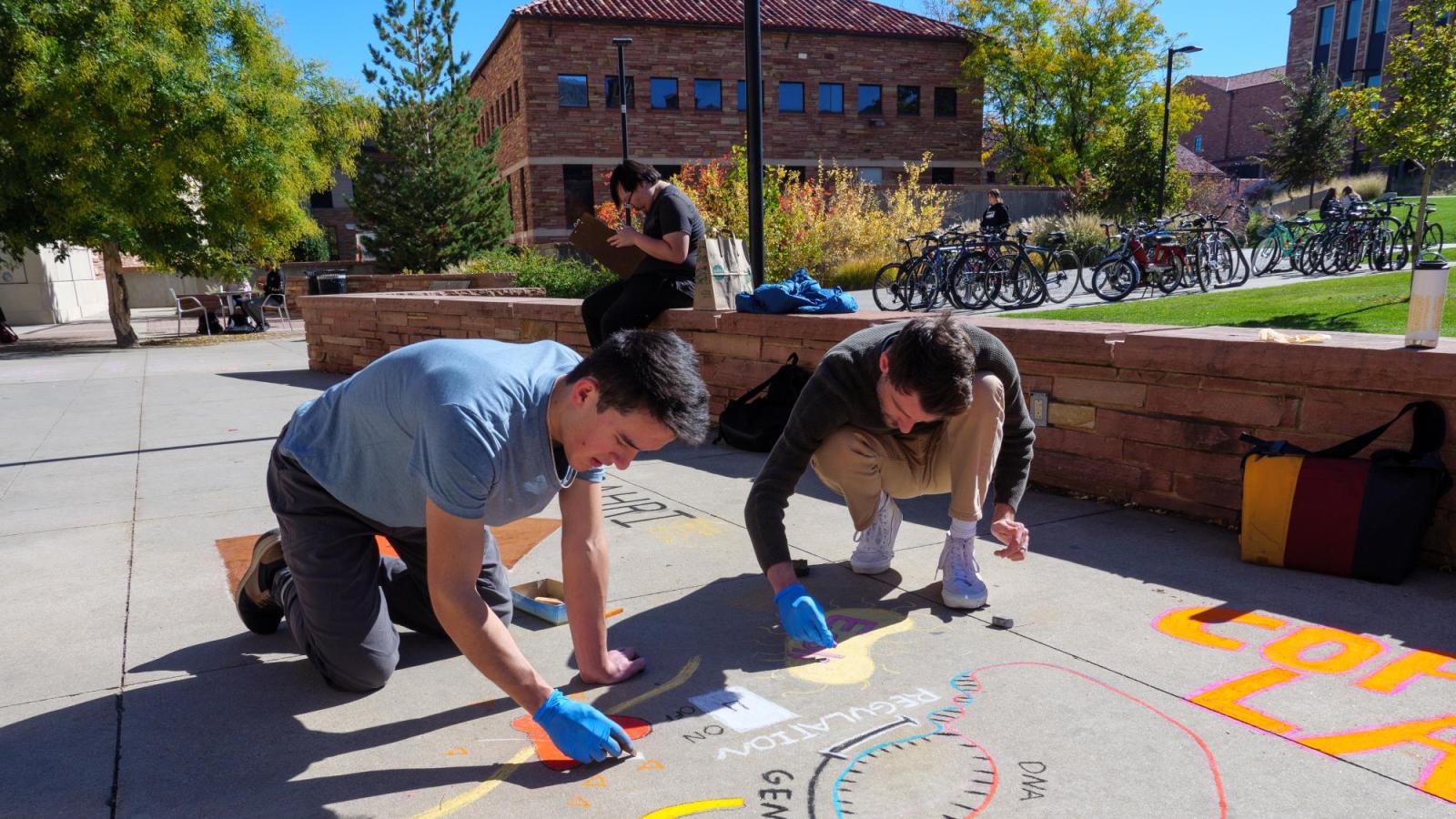 Students creating chalk art